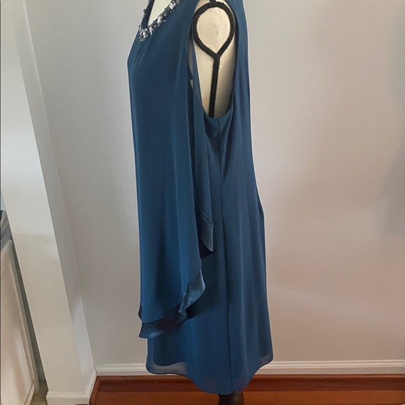 SLNY size 14 teal sleeveless dress with sheer overlay - Picture 5 of 9